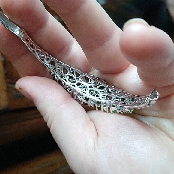 Green and clear gemstone sterling silver 925 bracelet hinged bangle - Picture 5 of 12